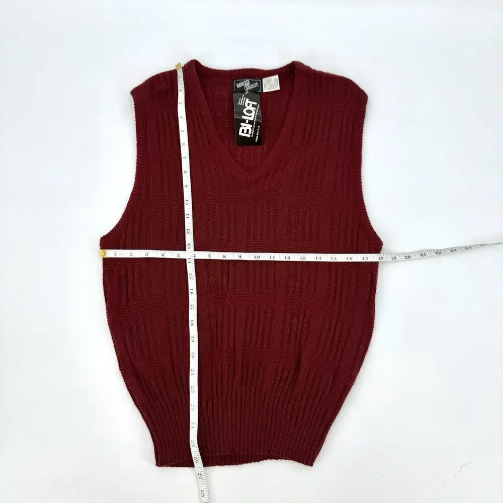 TURN ABOUT Vintage Mens XL Maroon Light Weight Acrylic Sweater Vest USA Made NOS